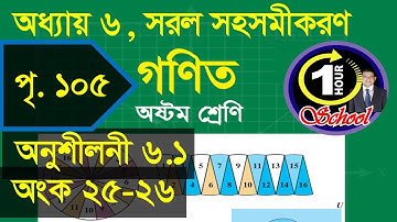 গণিত ৮ম শ্রেণি, অধ্যায় ৬, সরল সহসমীকরণ পৃষ্ঠা 105, Exercise 6.1 Number 25 to 26 Class 8 Math, Chap 6