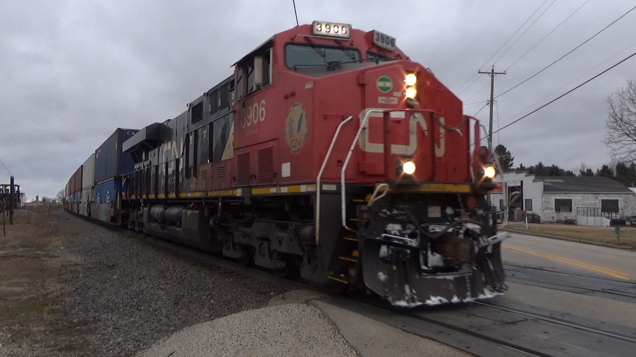 CN 3906 leads an Intermodal Southbound through Byron, WI