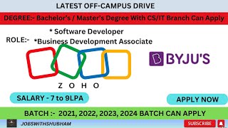 BYJU'S & ZOHO IS HIRING | FRESHER CAN APPLY | Off-Campus Drive 2023 #jobswithshubham
