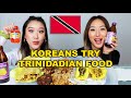 KOREAN SISTERS TRY TRINIDADIAN FOOD FOR THE FIRST TIME🇹🇹😱 | CHICKEN ROTI, DOUBLES, OXTAIL STEW
