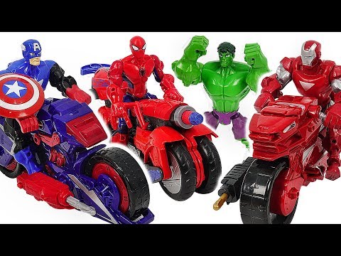 Marvel Avnegers Mashers Iron Man, Spider-Man transforming motocycle with Hulk! Go! #DuDuPopTOY
