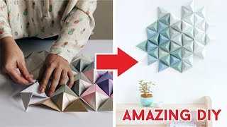 Cara Membuat Hiasan Dinding Dari Origami Segitiga | How to fold triangle origami DIY Tutorial Wow