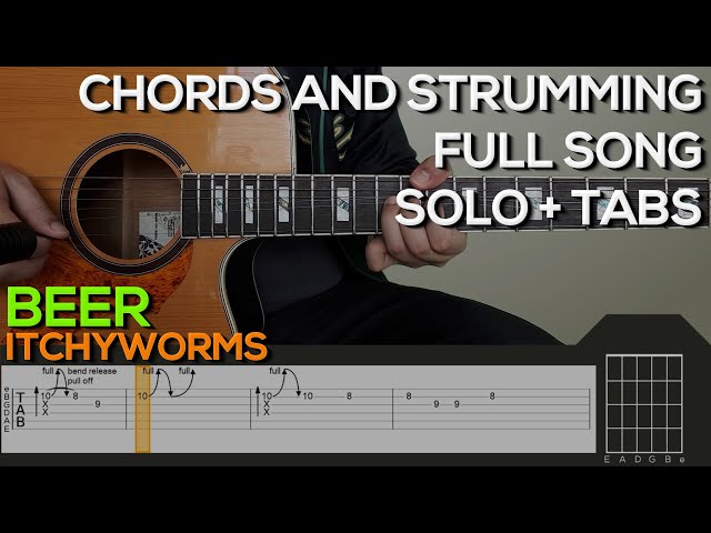 Itchyworms - Beer Guitar Tutorial [INTRO, CHORDS AND STRUMMING, SOLO + TABS] class=