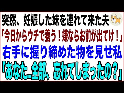 【スカッと】突然、妊娠した妹を連れて来た夫「今日からウチで養う！出産後の面倒もお前が見るんだぞ！嫌ならお前が出てけ！」右手に握り締めた物を見せ私「あなた…全部、忘れてしまったの？」【感動する話】