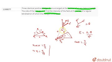 Three identical positive charges Q are arranged at the vertices  of an equilateral triangle.
