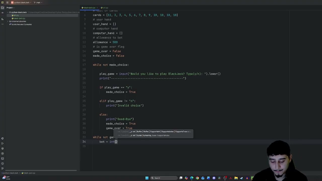 Blog 2: Creating Blackjack and finding Bugs :(