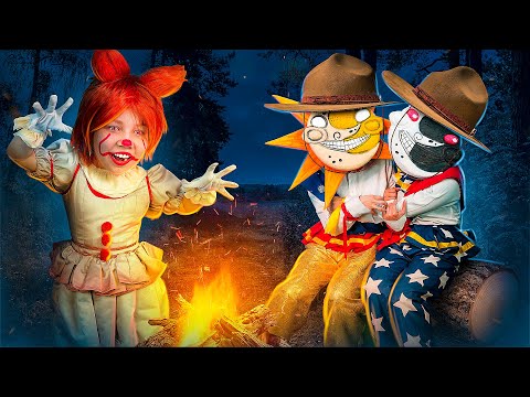 Pranks in the camp of villains! Scary Clown&#39;s Daughter prank Sundrop and Moondrop FNAF!