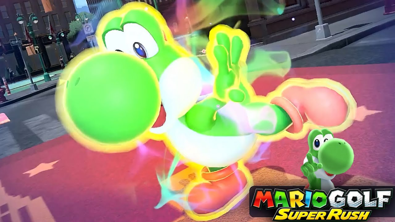 Mario Golf Super Rush Yoshi vs Bowser in New Donk City