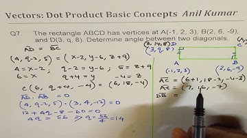 Vectors Dot Product Angle Between the Diagonals of a rectangle from three vertices MCV4U 7 4