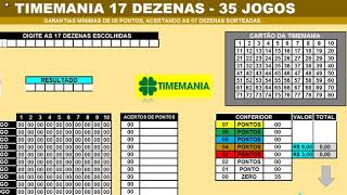 TIMEMANIA 17 DEZENAS 35 JOGOS, GARANTIA DE 06 PONTOS