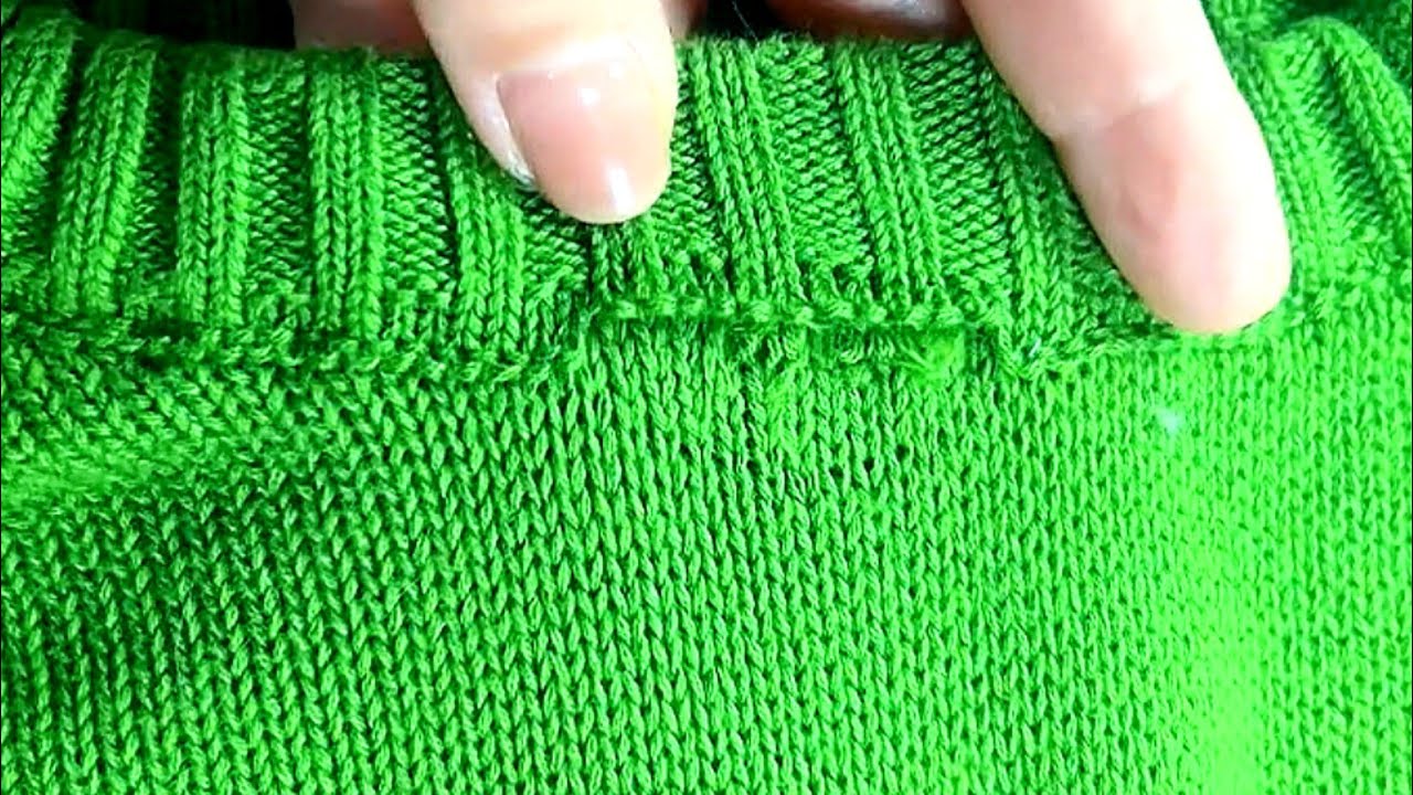 Sueter Roto How to repair a tear in the collar of a knitted sweater using a sewing ...
