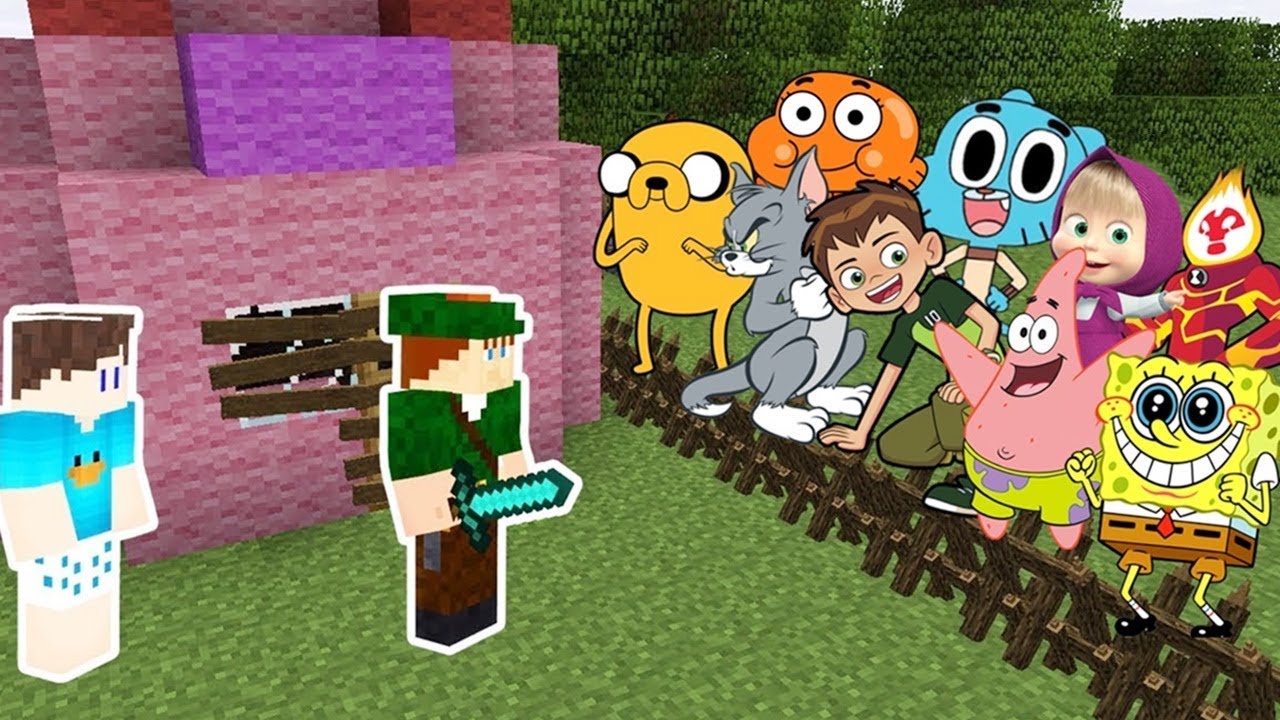 ENGANAMOS OS DESENHOS ANIMADOS COM UMA ARMADILHA NO MINECRAFT! 