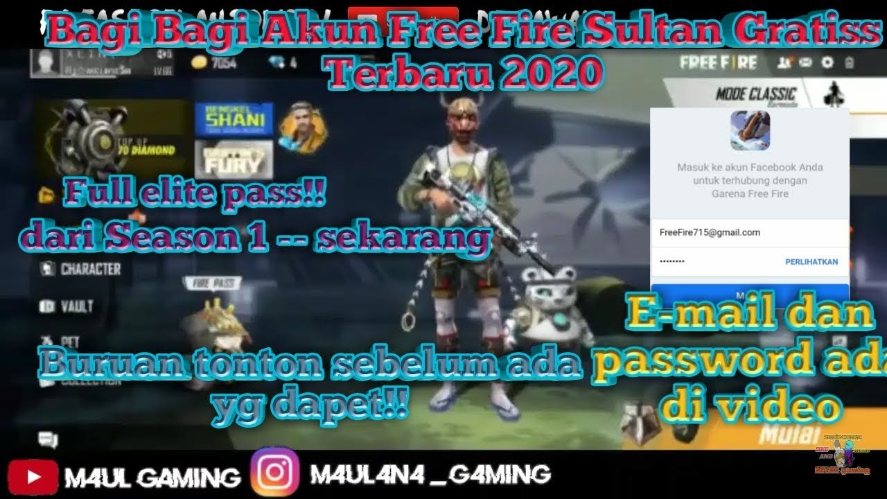 Terbaru Bagi Bagi Akun Free Fire Super Sultan Email Dan Password Ada Di Video YouTube