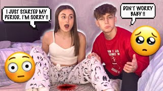 PERIOD PRANK ON MY  BOYFRIEND! *CUTE REACTION*