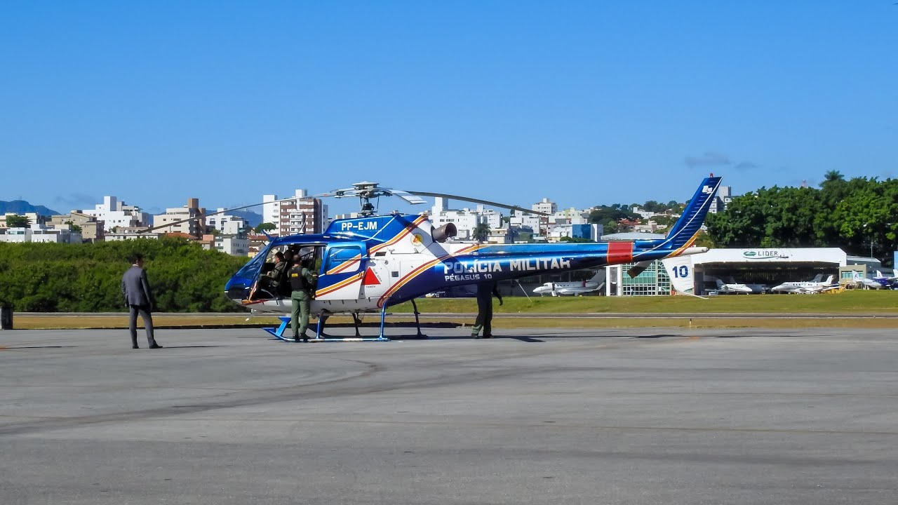 Decolagem e pouso do helicóptero Esquilo Pégasus 10 da PMMG/Comave do Aeroporto da Pampulha (PLU)