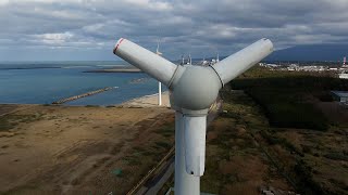 Wind Farm Demolition Work on the sea of Japan (tipping over
