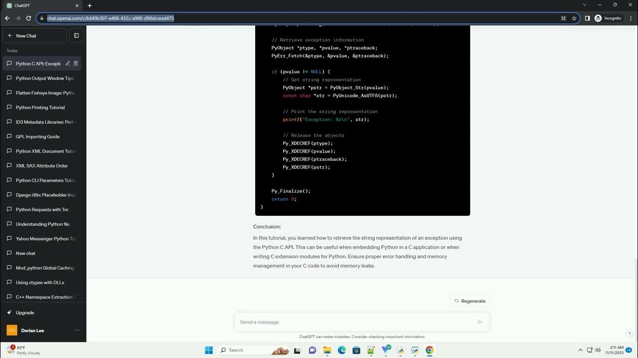 Python C API how to get string representation of exception - YouTube