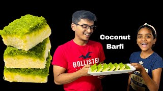 Coconut Barfi / Kids Trying Coconut Barfi For The 1st Time #coconutbarfirecipe #diwali