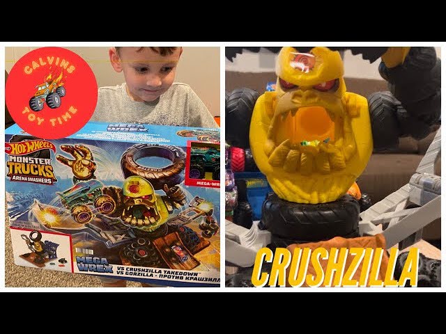  Hot Wheels Monster Trucks Arena Smashers Mega-Wrex vs.  Crushzilla Takedown with 1:64 Scale Mega-Wrex Toy Truck and 6 Crushable  Cars : Toys & Games