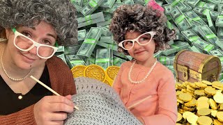 OLD GRANNY Adley \& Mom!!  Shopping Store play pretend! Grannies bought everything in Dads 5 stores