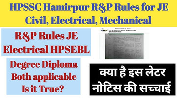 HPSSSB Hamirpur R&P Rules JE Electrical HPSEBL, JE Civil, JE Mechanical,