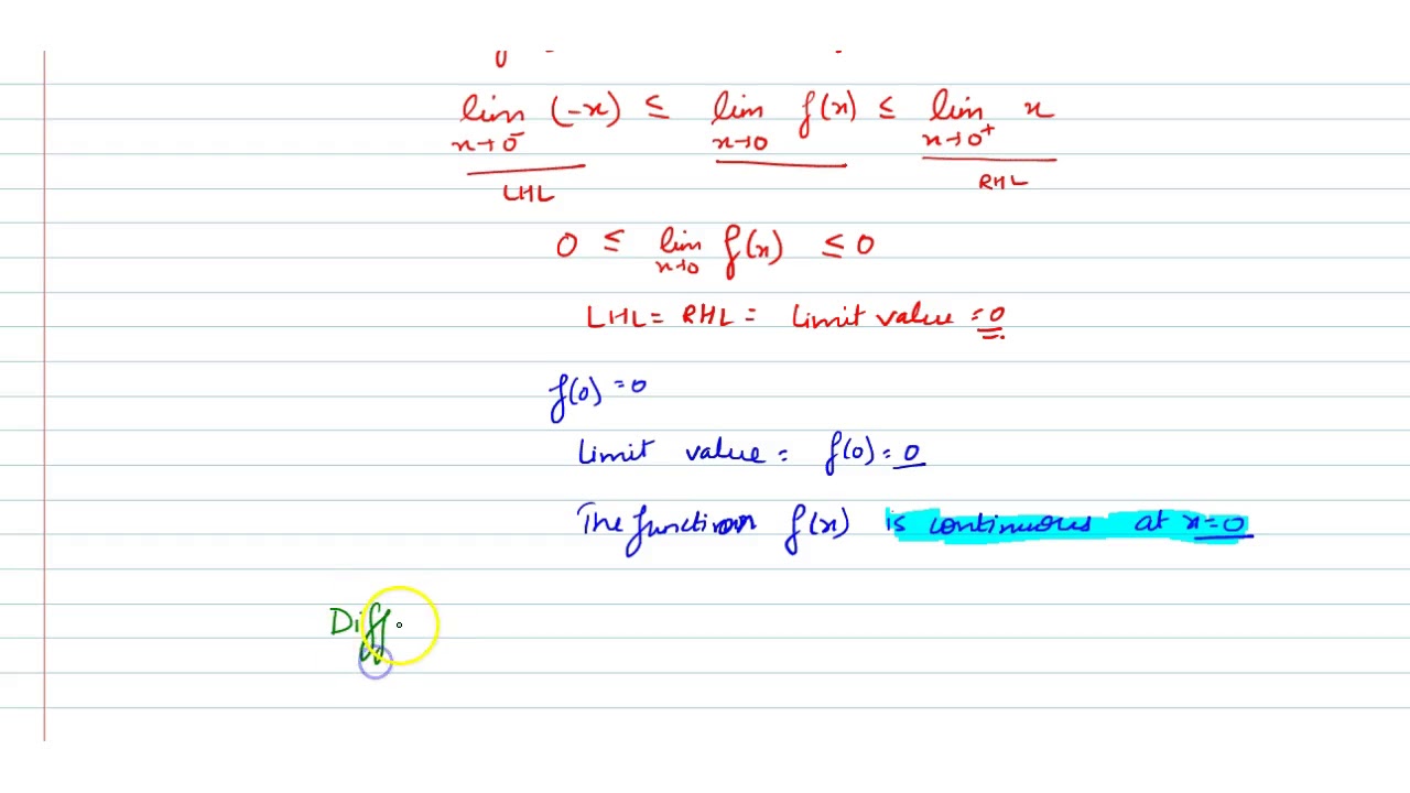 Show That The Function F X X Sin 1 X When X 0 0 When X 0 Is Continuous Butnot Diff Youtube