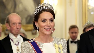 Kate Middleton Is a Vision in White at State Banquet Held in Buckingham Palace