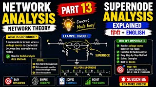 Network Analysis Part 13 | Supernode Analysis Explained | Nodal Analysis | Hindi + English
