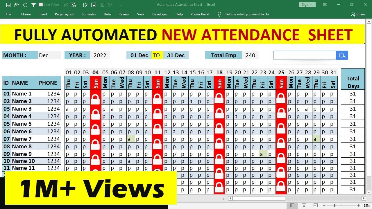 How To Make An Automated Attendance Sheet In Excel With Formula 2019