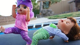 BABY ALIVE Pumpkin And Oakley Jump On Trampoline!