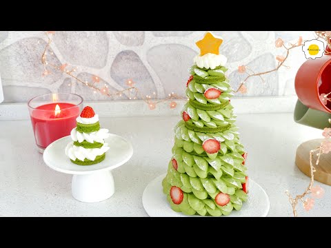 Matcha Strawberry Christmas Tree Cake Recipe  Gteau sapin de Nol aux fraises au matcha