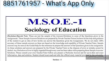 MSOE 1 Solved Assignment 2022-23 | MSOE 01 Solved Assignment 2022-23 in English Medium | MSOE 1 PDF