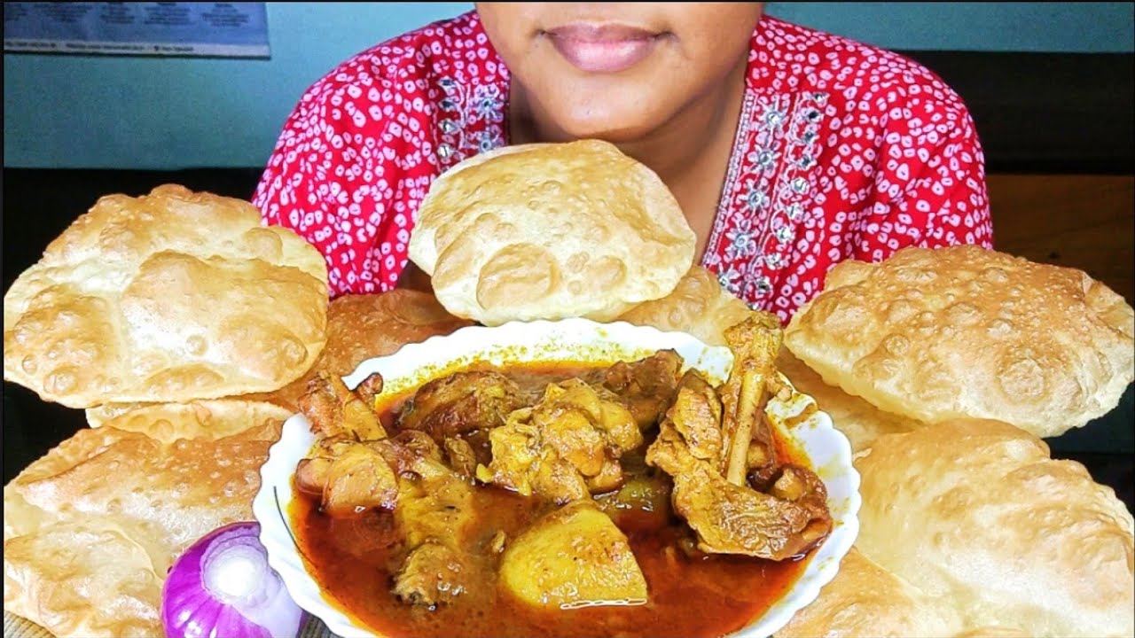 Eating Lots of Luchi and Spicy Chicken Curry..ASMR MUKBANG Eating SHOW