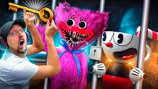 Kissy Missy helps save Cuphead \& Mugman!  Escape the MARIO Jail in Garry's Mod (FGTeeV Huggy Wuggy)