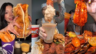 🍗 Best Tiktok ASMR eating compilation 🦀 | No Talking | Buldak, Wingstop, Chipotle, Seafood \u0026 More
