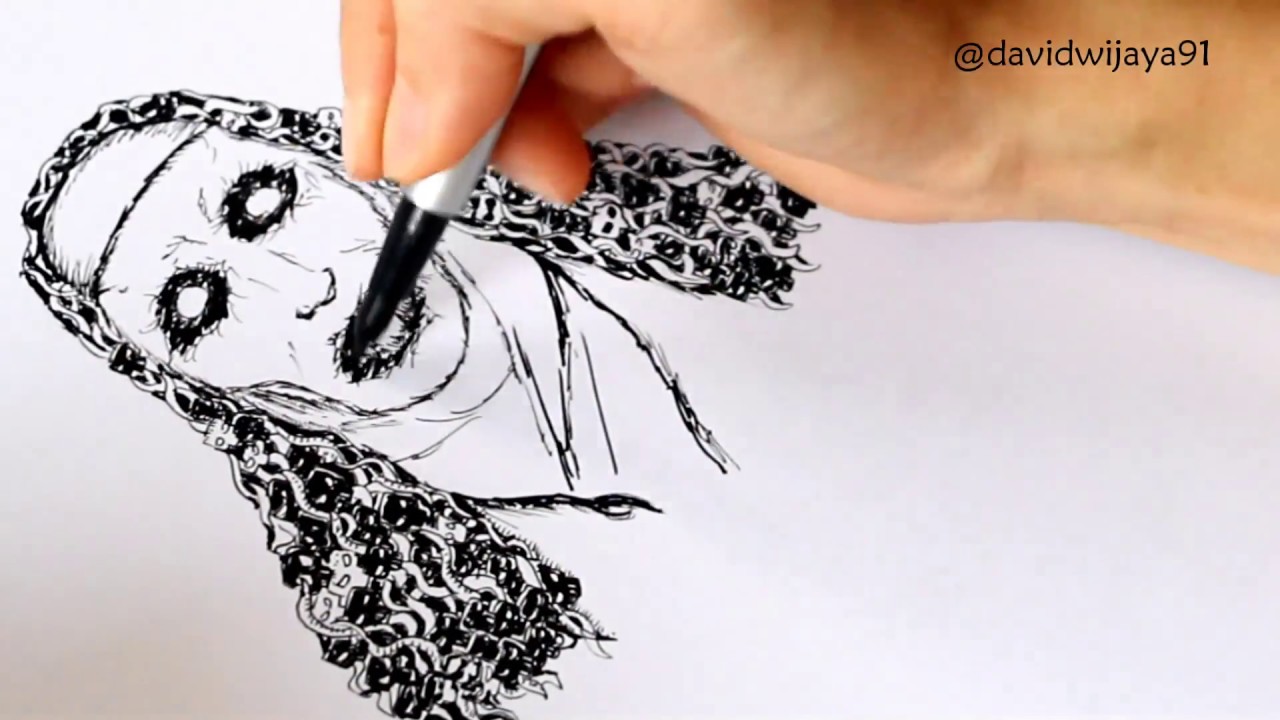 Doodle Art Valak Conjuring 2 with Black White Skulls