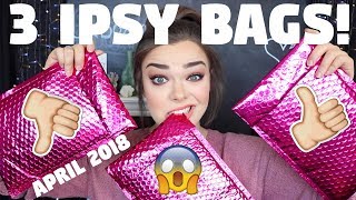 OMG! 3 DIFFERENT IPSY BAGS! April 2018 Ipsy unbagging + Try on!