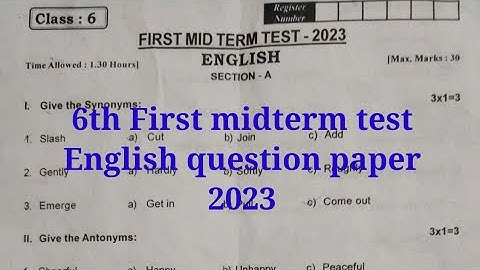 6th First Midterm test  English question paper 2023