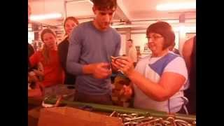 Medwyn tries to teach Flo to gate a biner @ DMM factory