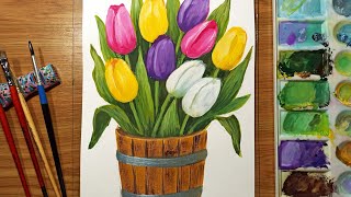 ТЮЛЬПАНЫ / МАСТЕР КЛАСС ЖИВОПИСИ ПОШАГОВО/TULIPS / GAUCHIA PAINTING /