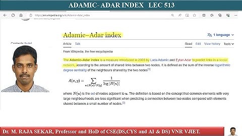 ADAMIC ADAR INDEX   LEC 513