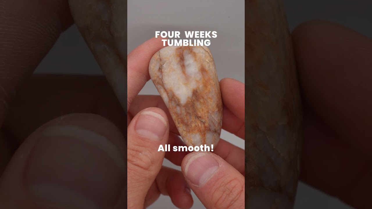 Milky Quartz with Golden Stain Lines Tumble: Before and After