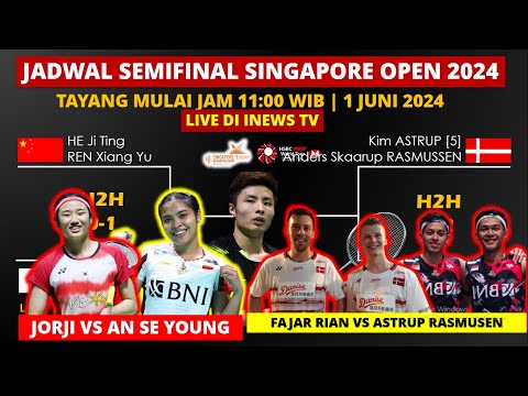 Jadwal Semifinal Singapore Open 2024: Tayang Jam 11 Pagi LIVE INEWS TV | Singapore Open Badminton SF