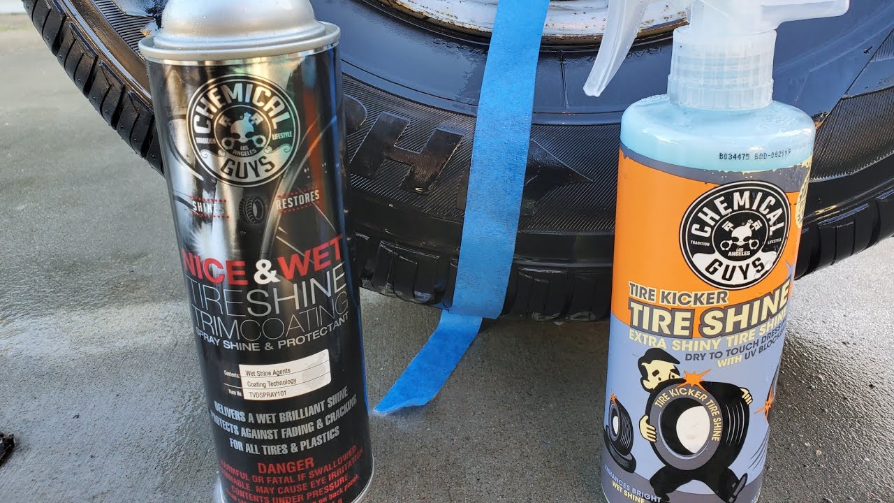 How to use Chemical Guys Part 1 .. Tire Kicker Tire Shine vs Nice and  Wet Tire Shine 