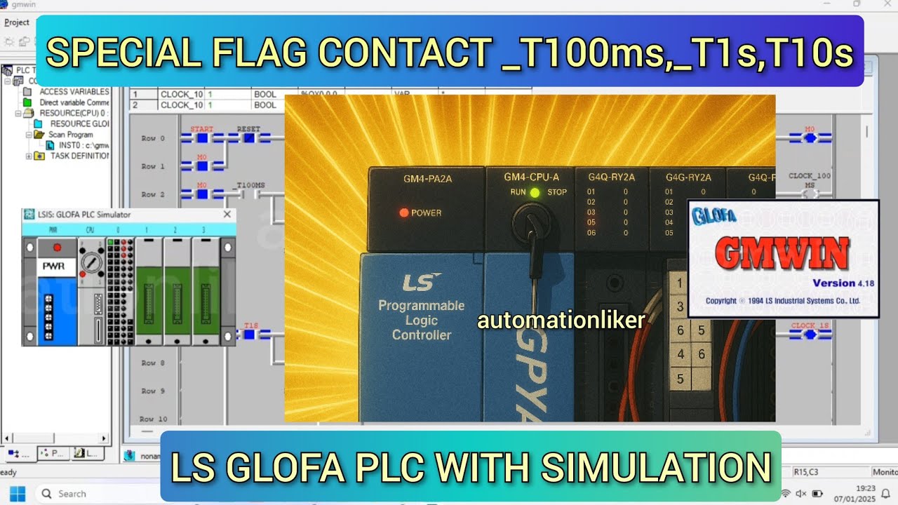 GMWIN: Флаг _T10ms (такт 100 мс), _T1s (такт 1 с), _T10s (такт 10 с) LS Glofa PLC с симуляцией