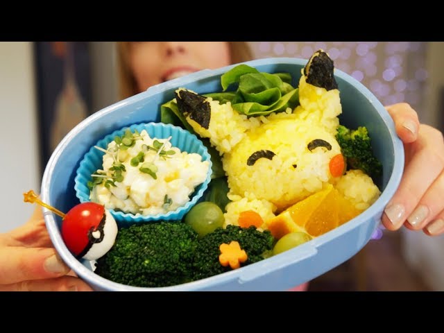How to Make a Bento (#11 Pikachu rice ball) ポケモン弁当 Ingredients: Seeweed,  Rice, Kani-Kama, Egg, and salt!