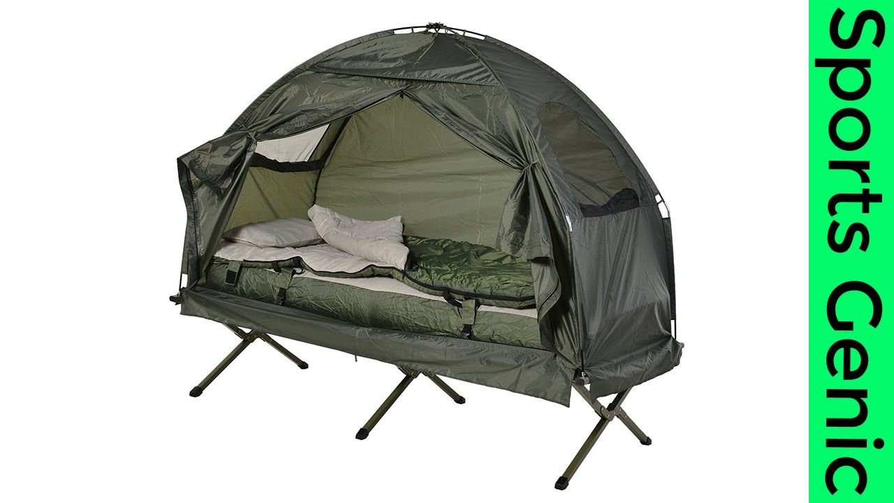 Outdoor 1person Folding Tent Elevated Camping Cot w/Air Mattress