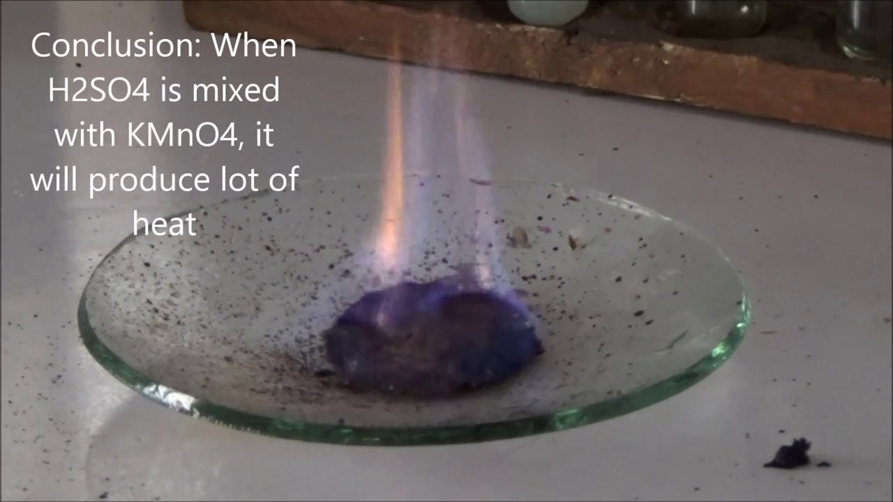 KMnO4 + H2SO4 makes fire - Fire Without Matches - YouTube