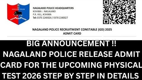 Nagaland police 🚨 🚨 🚨 release ADMIT card for the upcoming physical test 2026 admit card nagaland 🚨🚨