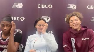 Toronto Tempo's Head Coach Sandy Brondello, Kiki Rice, Elizabeth Balogun postgame